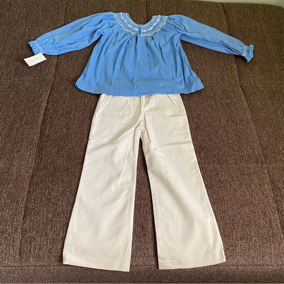 Fantaisie Kids Other - NWT Fantaisie Kids Smocked While Flower Cotton Top & White Pants
